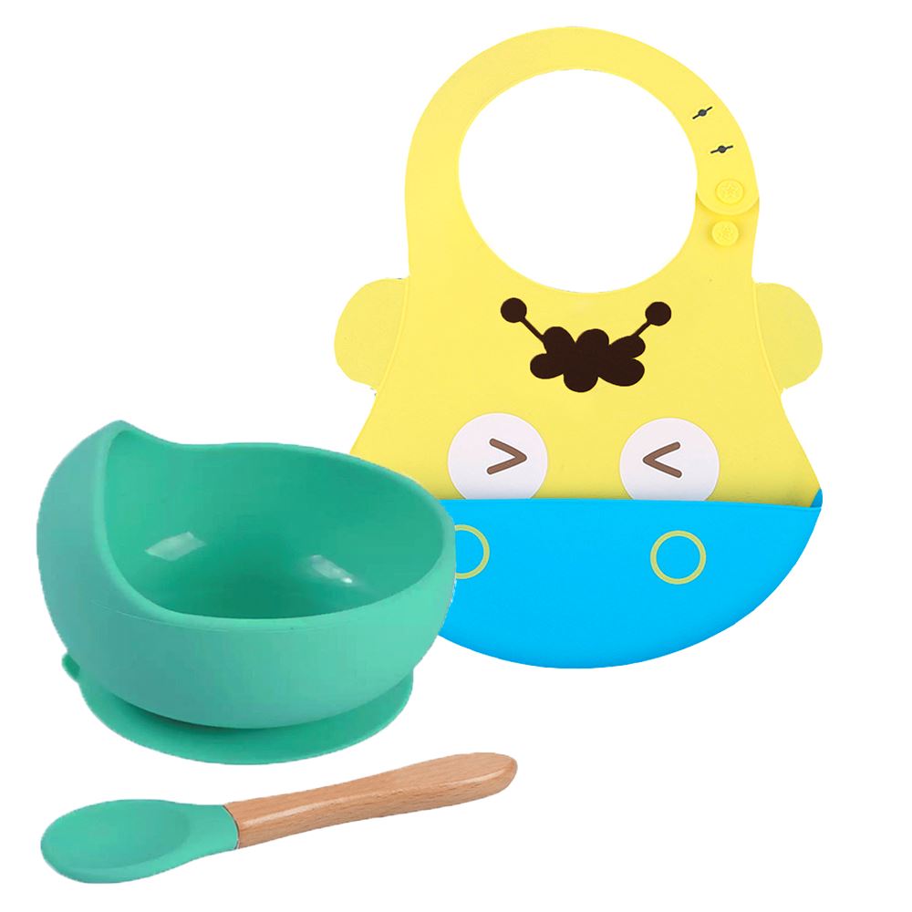 Pack para Bebe Babero Hipopotamo con Cuenco Turquesa con cuchara
