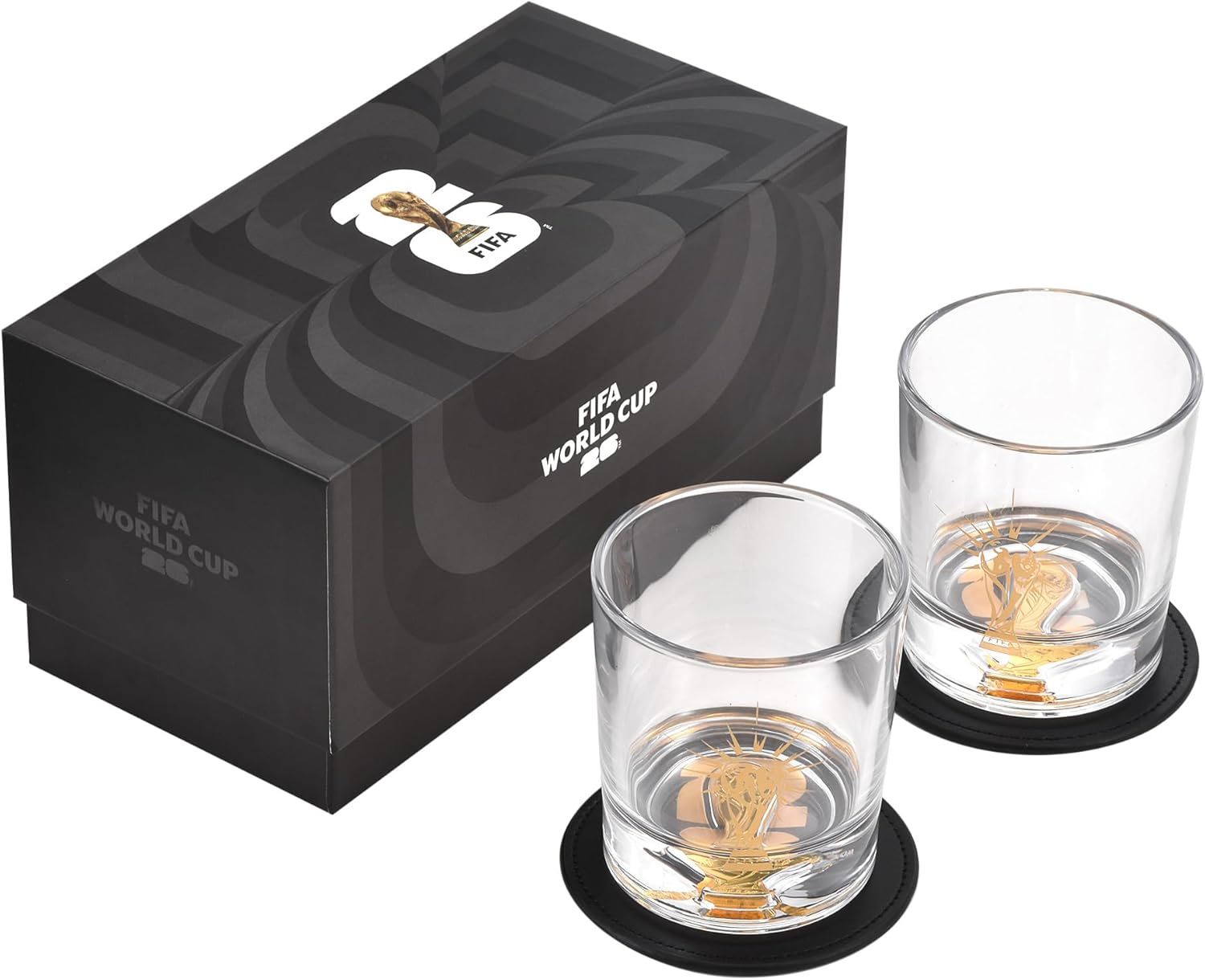Edición oficial de la Copa Mundial de la FIFA 2026: Vaso de whisky de 237 ml y posavasos de cuero