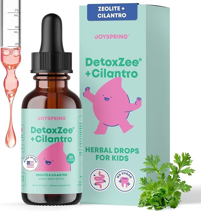 JoySpring DetoxZee - Gotas de cilantro para niños, apoyo natural de desintoxicación con zeolita y extracto de cilantro