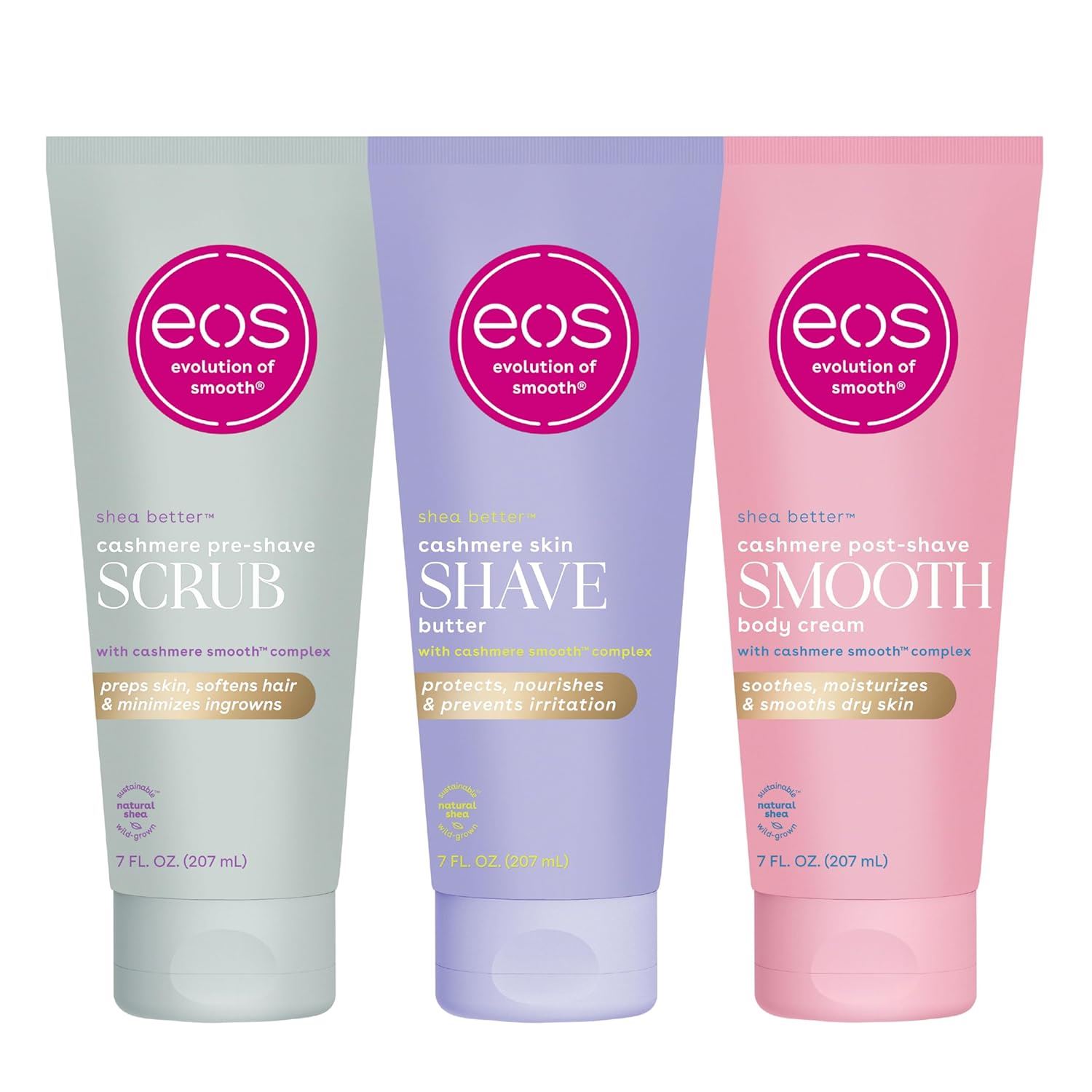 Eos Set Vanilla Cashmere 3 Pasos Exfoliante, Body Butter y Crema