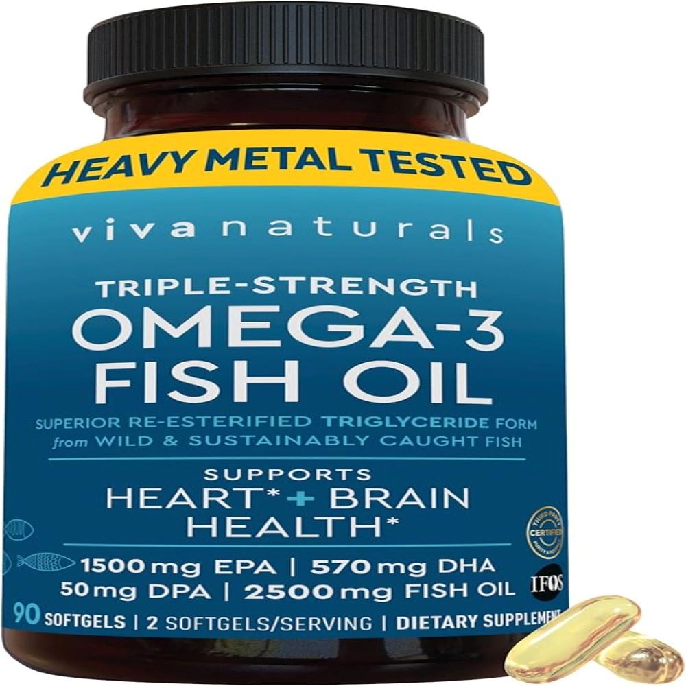 Viva Naturals Triple-Strength Omega-3 Fish Oil 2500 mg –90 Softgels – 1500 mg EPA y 570 mg DHA
