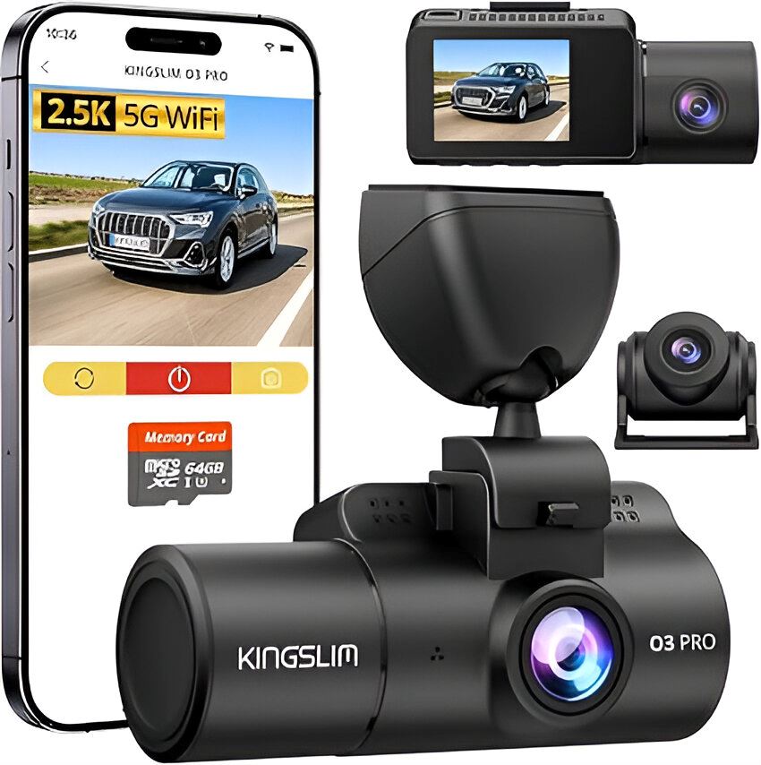 Kingslim cámara de carro WiFi 5G con tarjeta de 64 GB, frontal y trasera