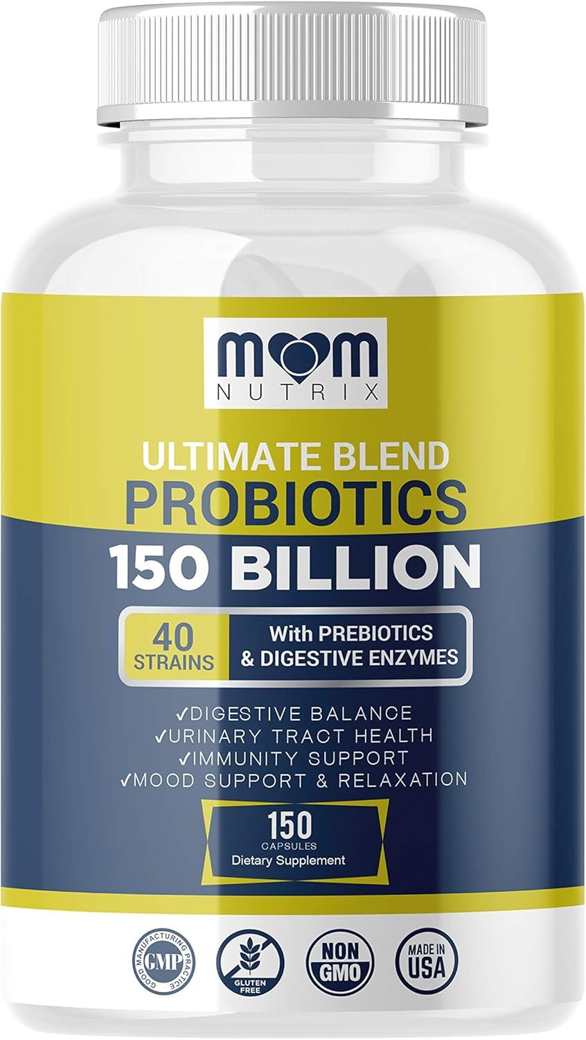 Mom Nutrix Ultimate Blend Probiotics 150 Billion | Probióticos con Prebióticos y Enzimas | 150 Cápsulas