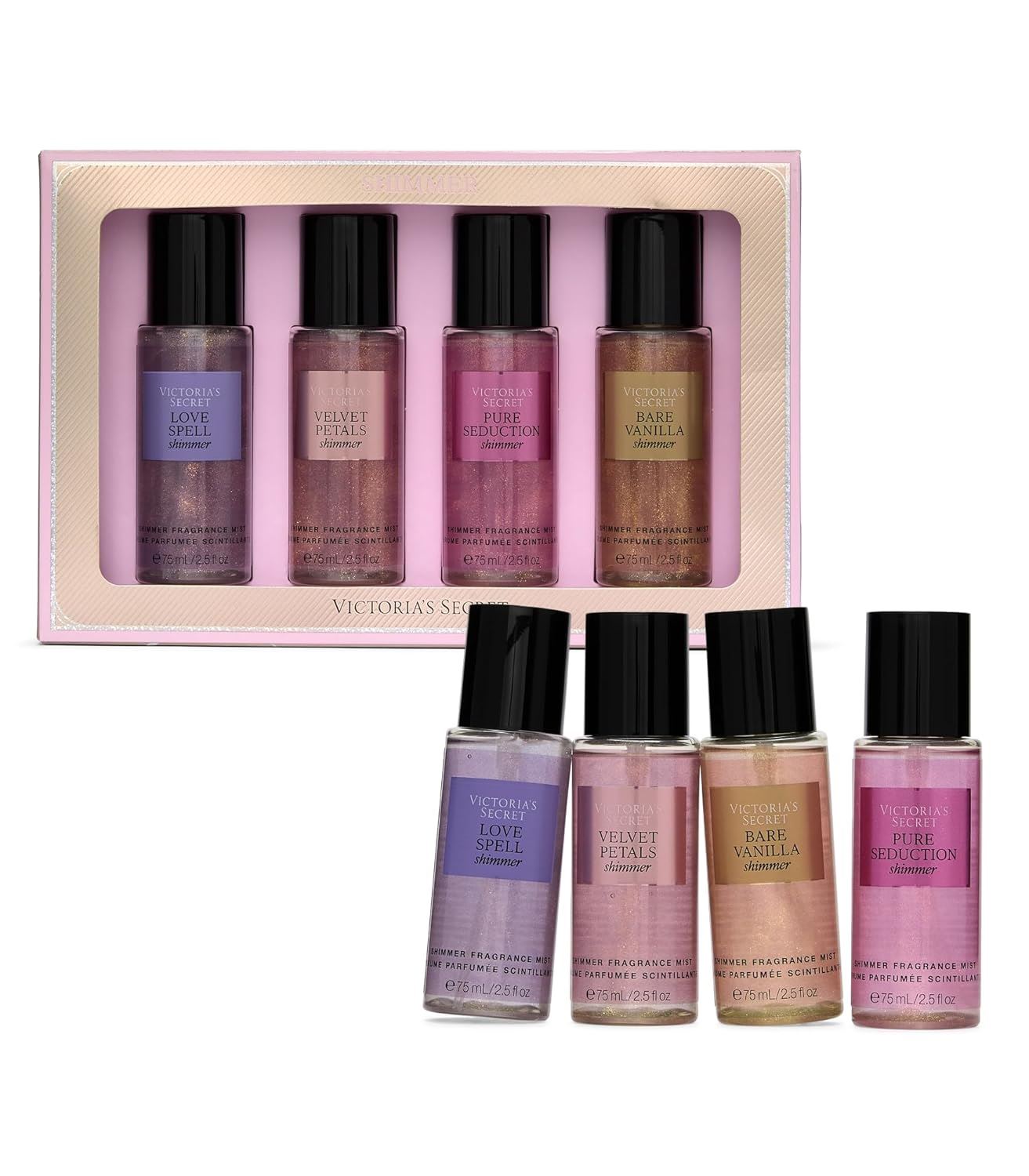 Set Perfume Mujer Victoria’s Secret Fragrance Mist Collection 4 Piezas Mini Shimmer Spray Corporal