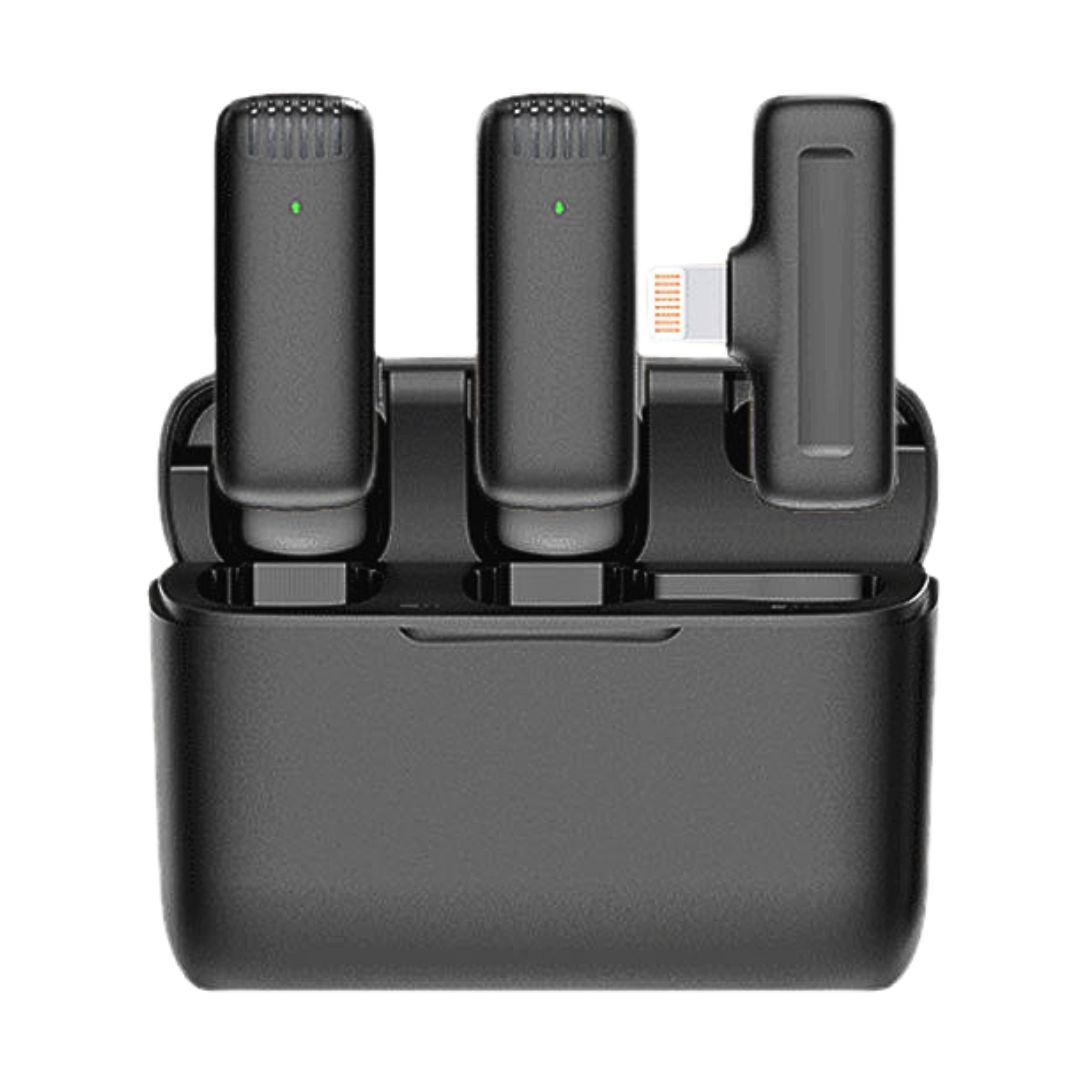 Micrófono Solapero Inalámbrico Doble Lightning J13-IP Estuche de Carga