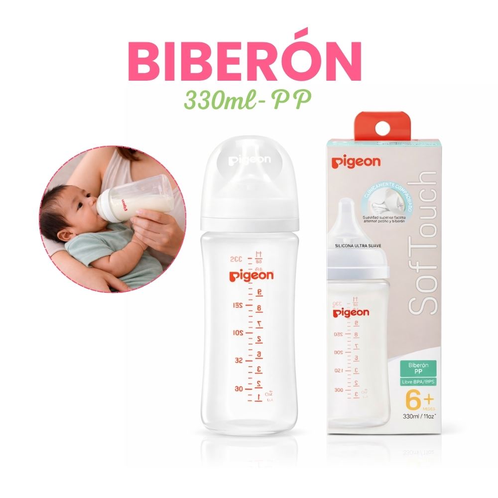 Biberón Pigeon Soft Touch 11oz  Boca Ancha Polipropileno