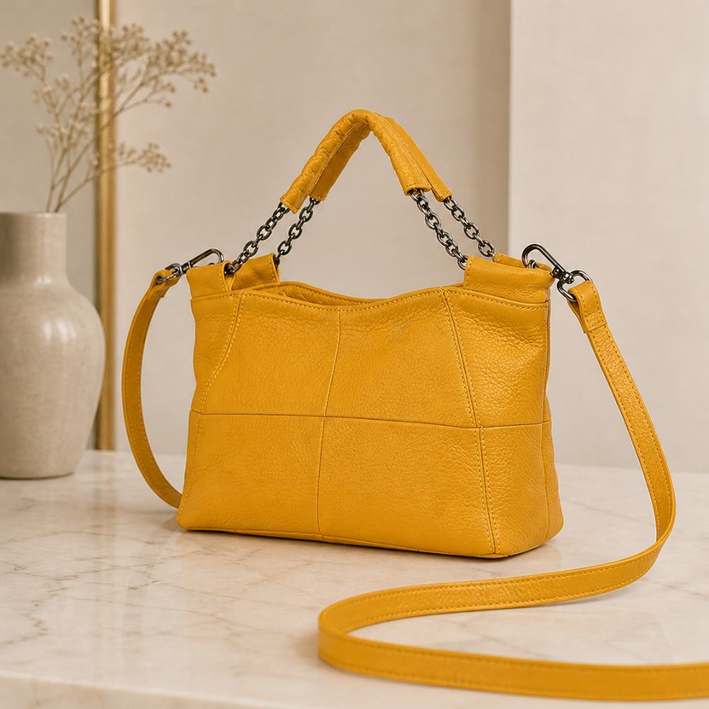 Cartera De Cuero Vacuno 7611 AMARILLO