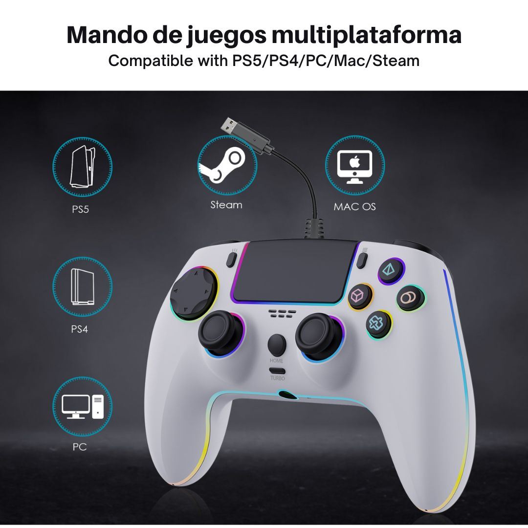 VooFun Mando Inalámbrico Para PS4: Batería 1000mAh, Turbo Y Macro (Compatible Con Pro/Slim/PC)