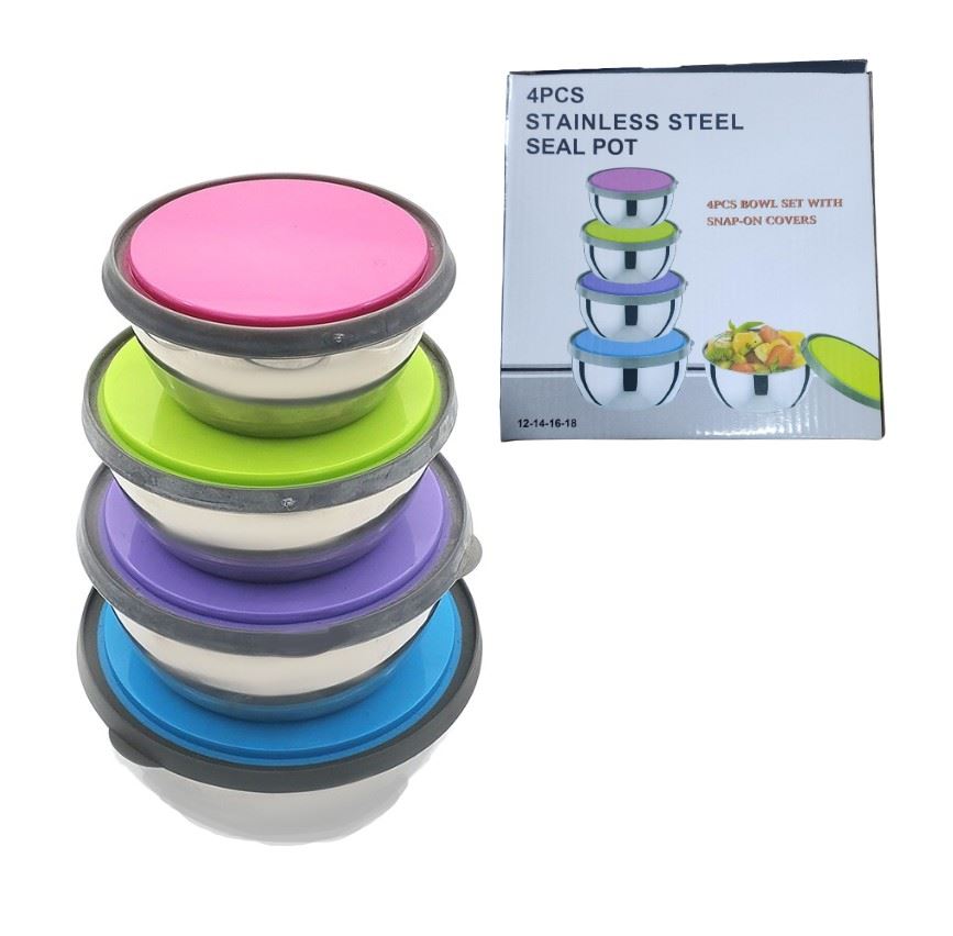 4 tazones de acero inoxidable con tapa