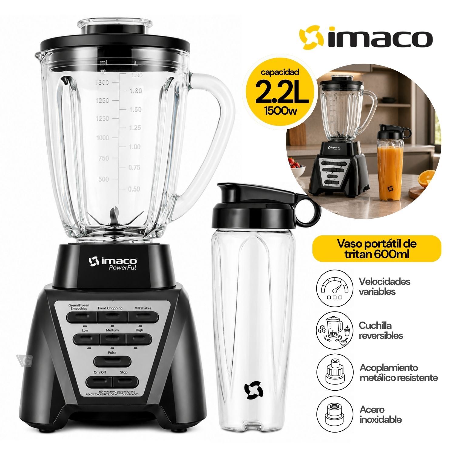 Licuadora 2.2 Litros XXL Power full 1500w BLS1522 Imaco