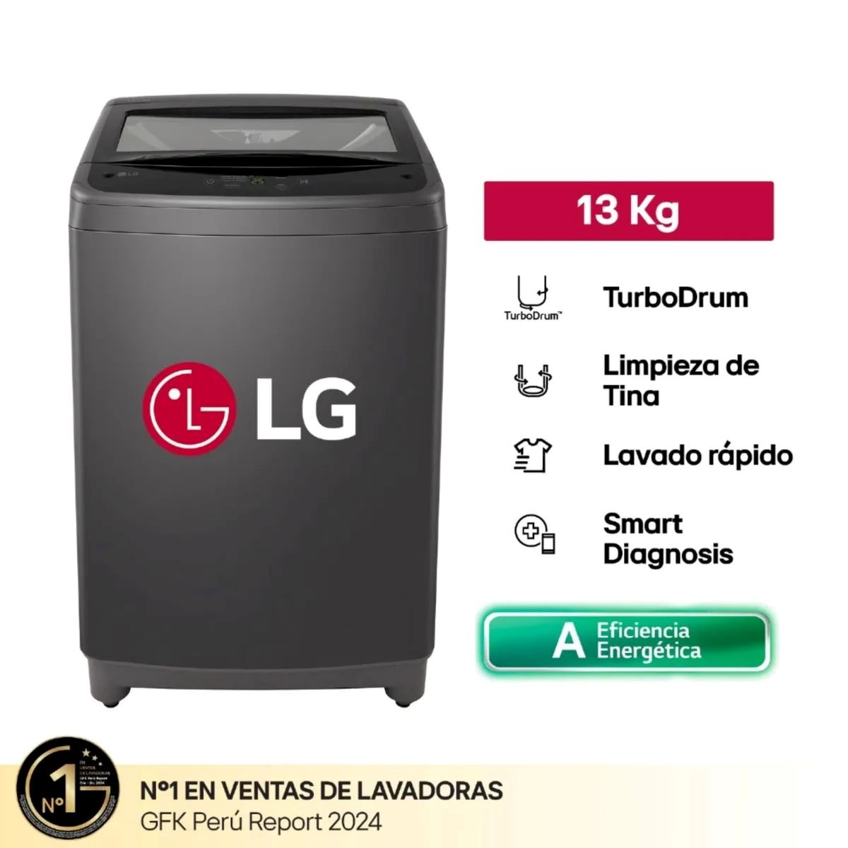 Lavadora LG WT13BVTB 13KG TurboDrum Carga Superior - Negro Claro