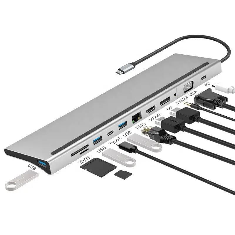 Hub Estacion Adaptador Tipo C 12 en 1 Multiport Displayport Hdmi Vga