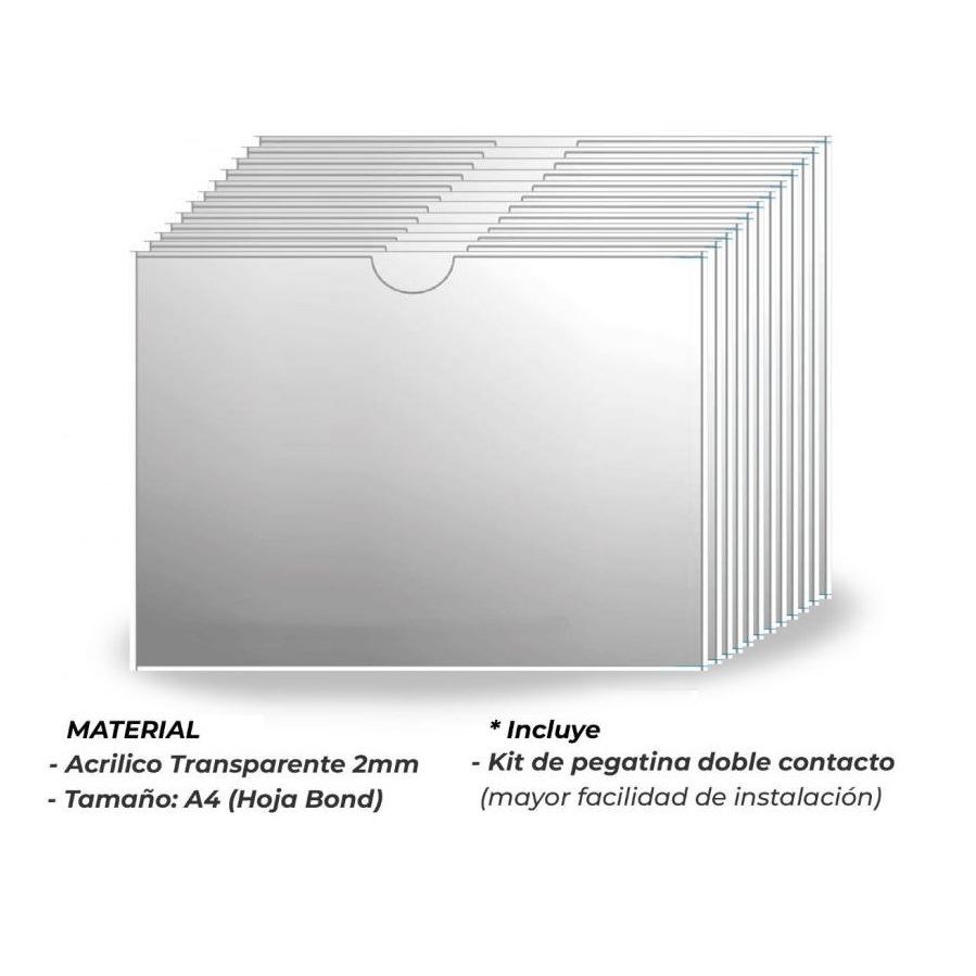 Portapapel de Acrilico A4 Horizontal - Pack de 12 unidades
