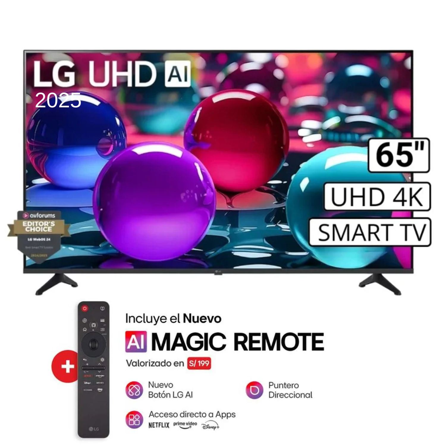 Televisor LG 65" Smart UHD 4K Thinq Ai 65UA7300PSB + Magic Remote - Nuevo 2025