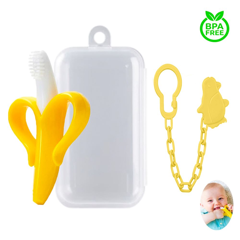 Mordedor Banana Amarillo Para Bebe Con Cadena Pinguino Amarillo Baby Froggie