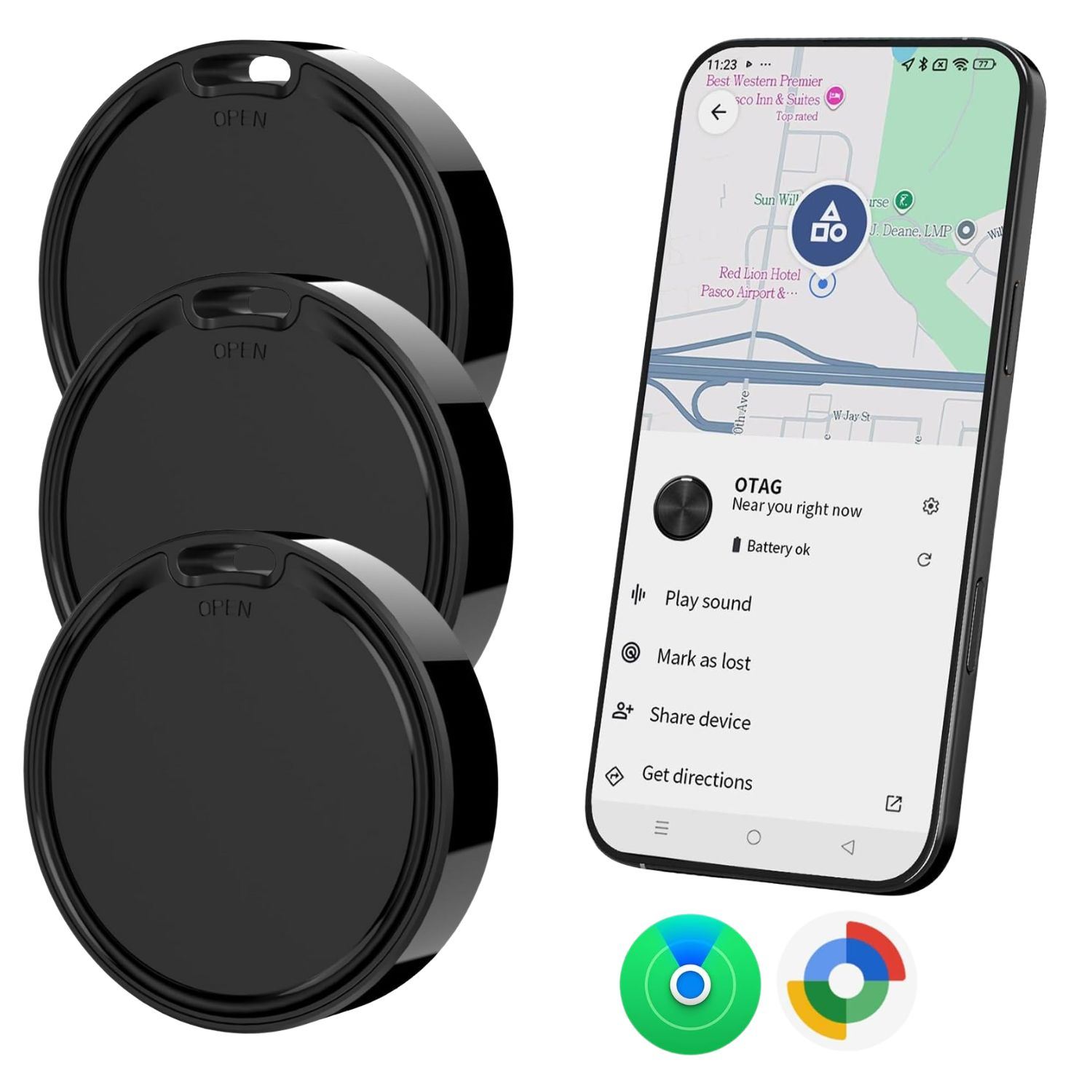 Rastreadores Bluetooth Sistema Dual iOS y Android para Llaves y Equipaje Paquete de 3