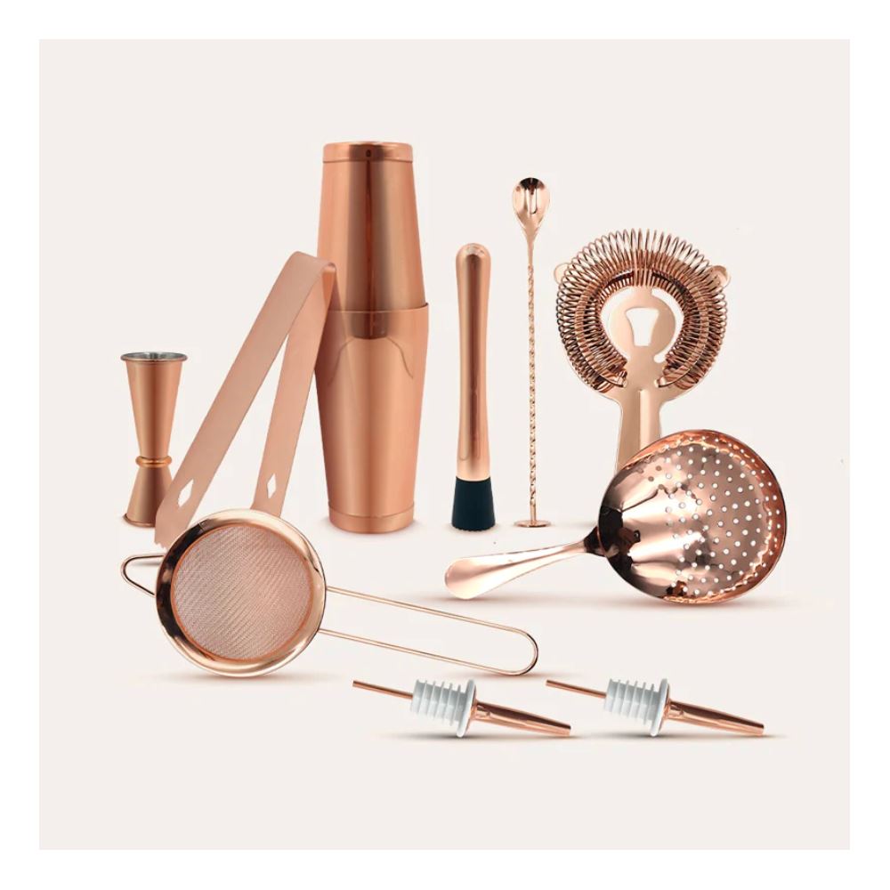 Kit Bartender Profesional de 11 Piezas en Acero Inoxidable con Acabado Cobre MK-Y20455
