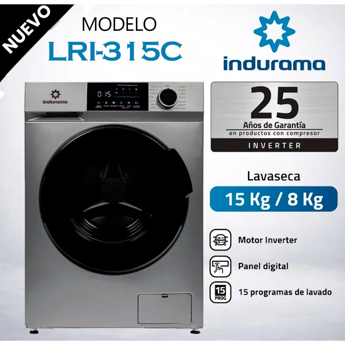Lavaseca Indurama LRI-315C 15 kg - 8 kg Plateado