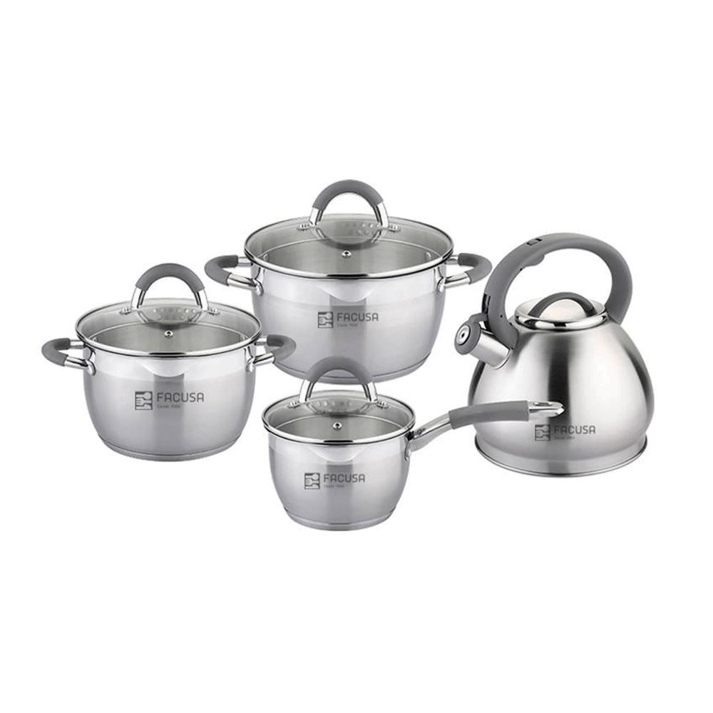 Set de Ollas 8 Piezas Misti con Tapa de Vidrio Mango Gris  - 10286474