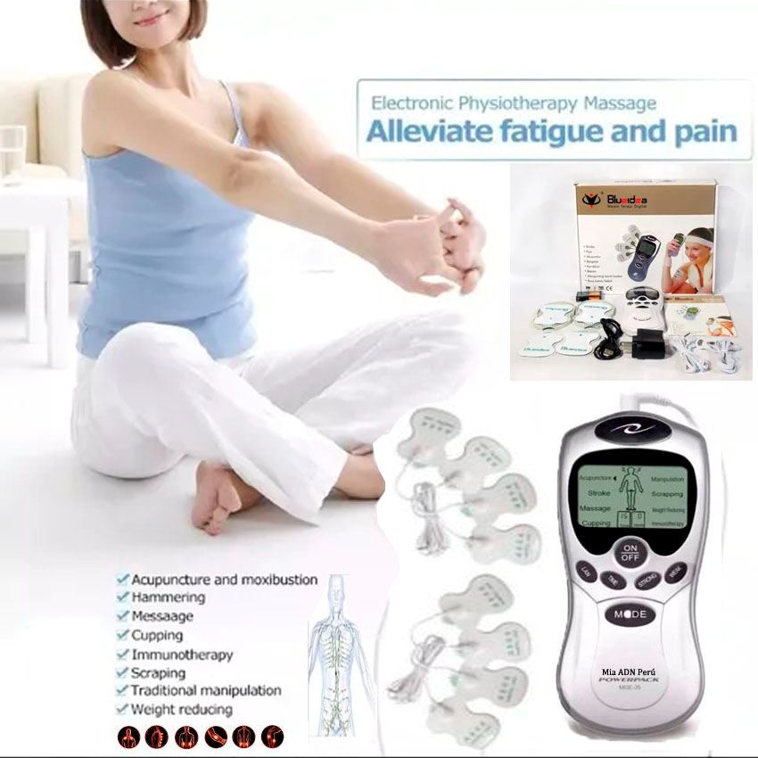 Electroestimulador masajeador 2 entradas 8 electrod pads