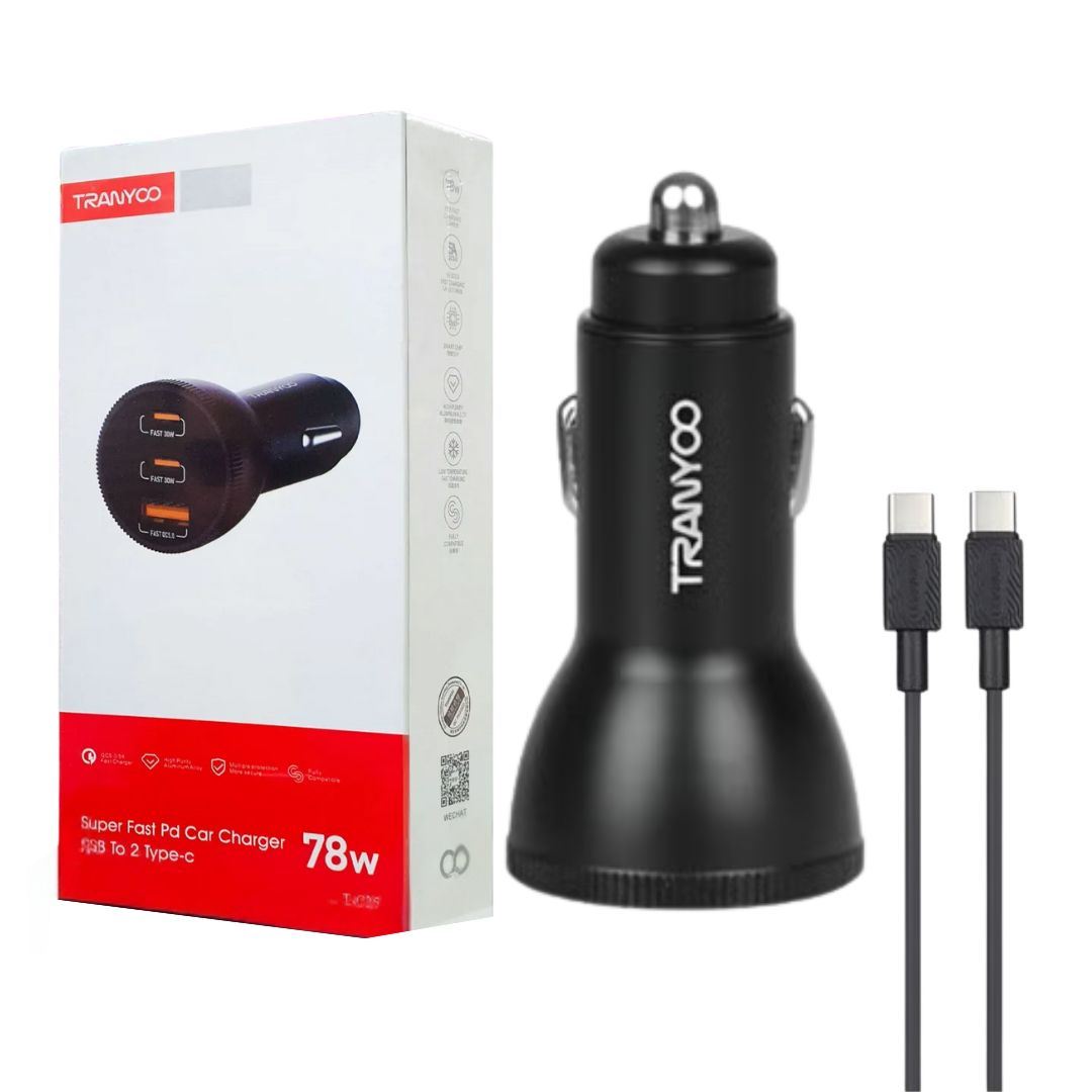 Cargador de Auto TRANYOO 78W USB + 2 Tipo C PD QC5.0 Carga Rápida C25