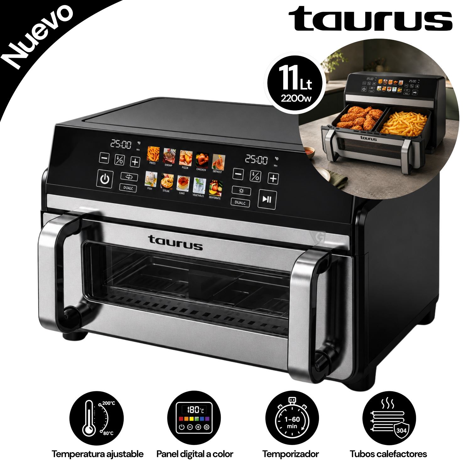 Freidora de Aire Taurus Double Air Fryer 11 L.