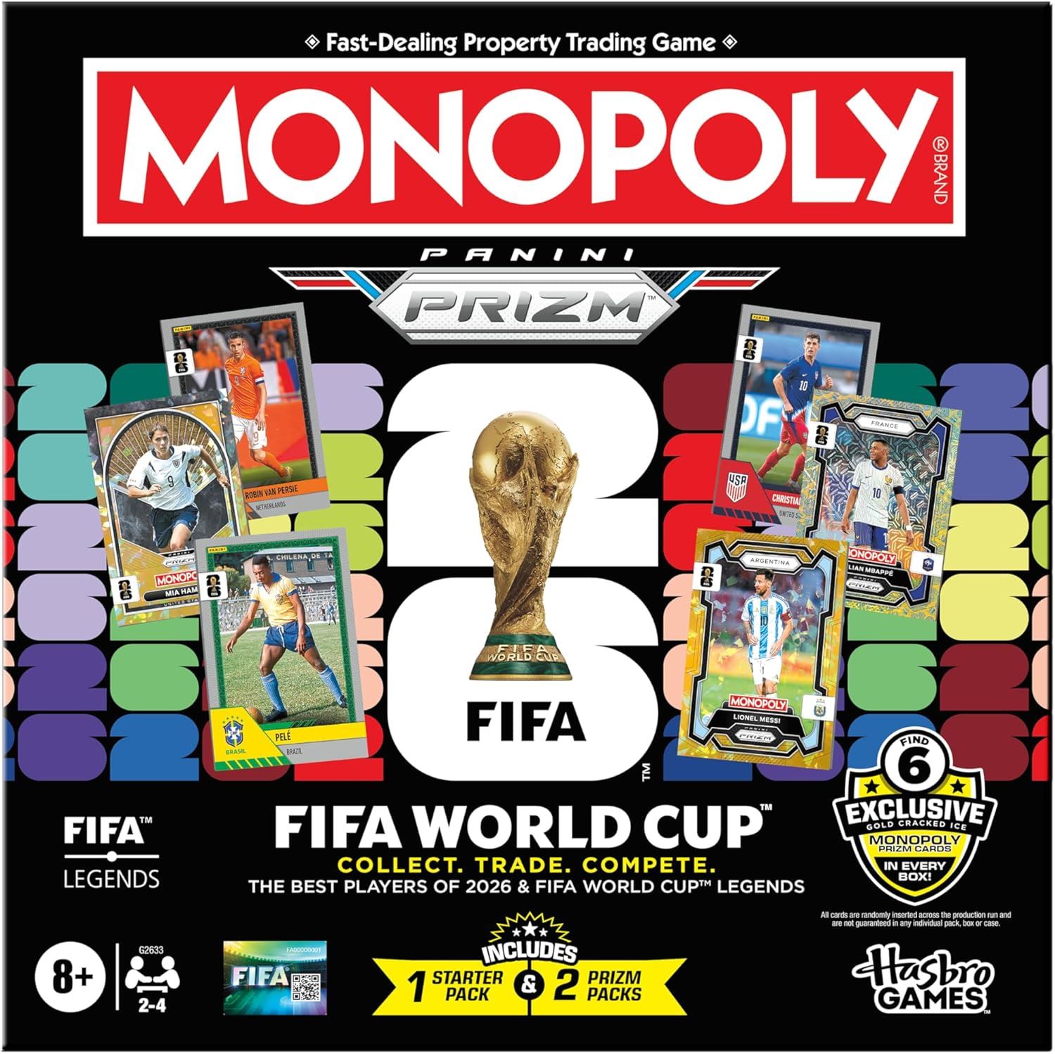 Monopoly Panini Prizm: Juego de la Copa Mundial de la FIFA | Juego de mesa de fútbol con cromos coleccionables