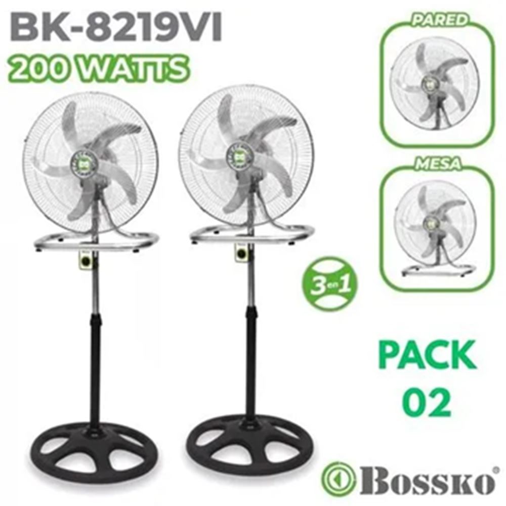 Pack 02 und Ventiladores Semi Industriales 3 en 1Bossko 18"-200 Watts -BK-8219VI