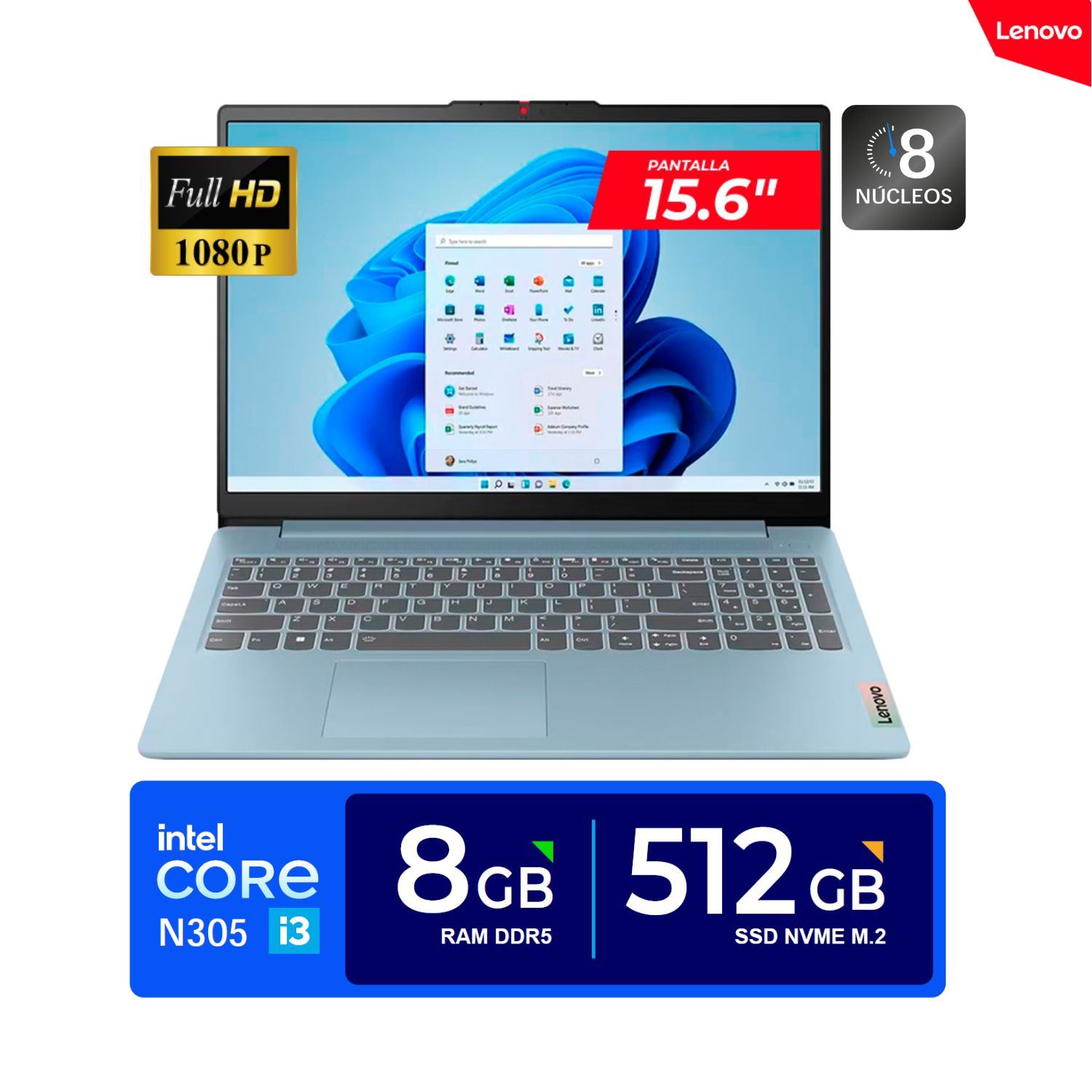 LAPTOP LENOVO IdeaPad Slim 3 15IAN8 15.6" FHD TN Core i3-N305 1.8/3.8GHz 8GB DDR5-4800 512 GB Freedos