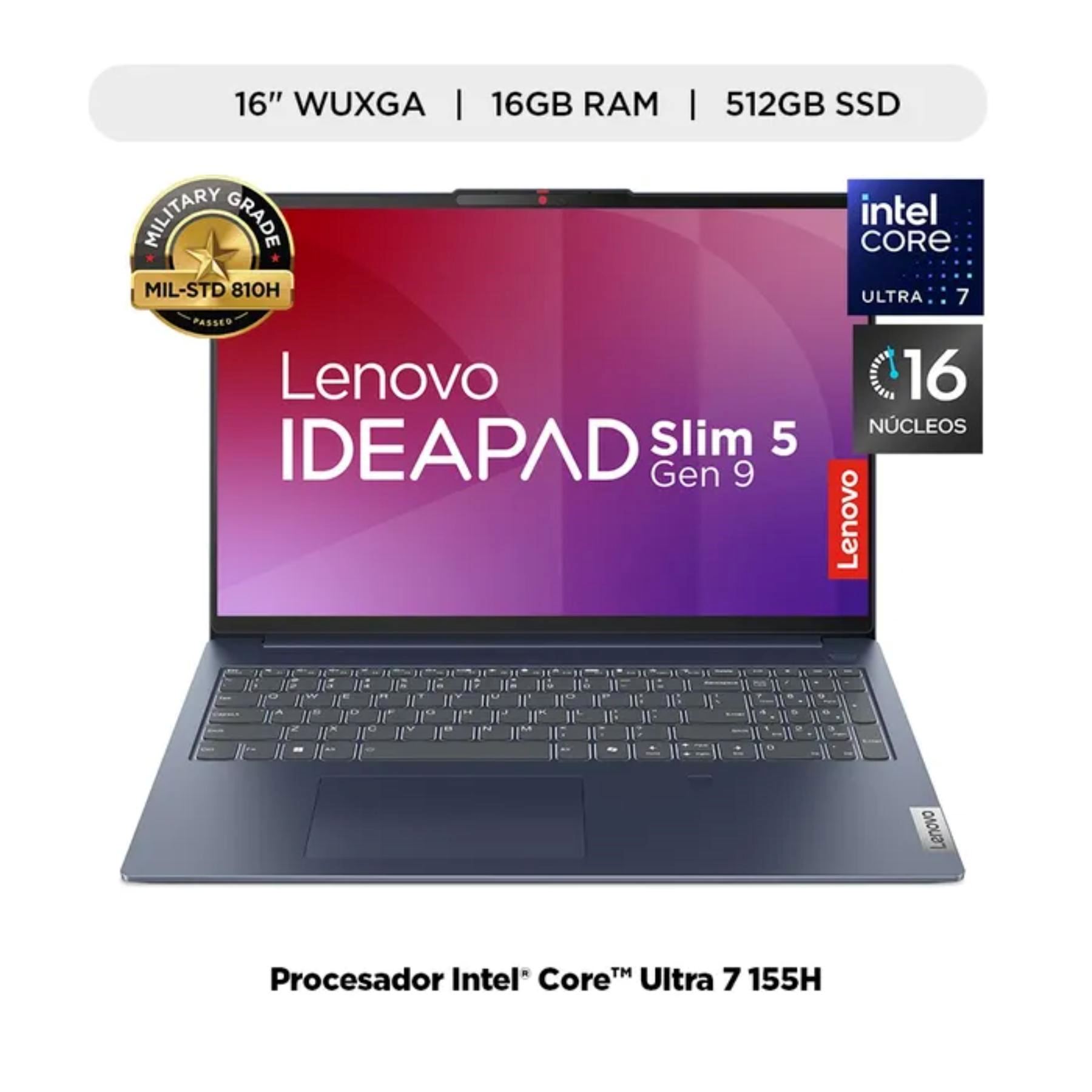 Laptop Lenovo 16" Windows 11 Home Intel Core Ultra 7 155H 16GB RAM 512GB SSD IdeaPad Slim 5i