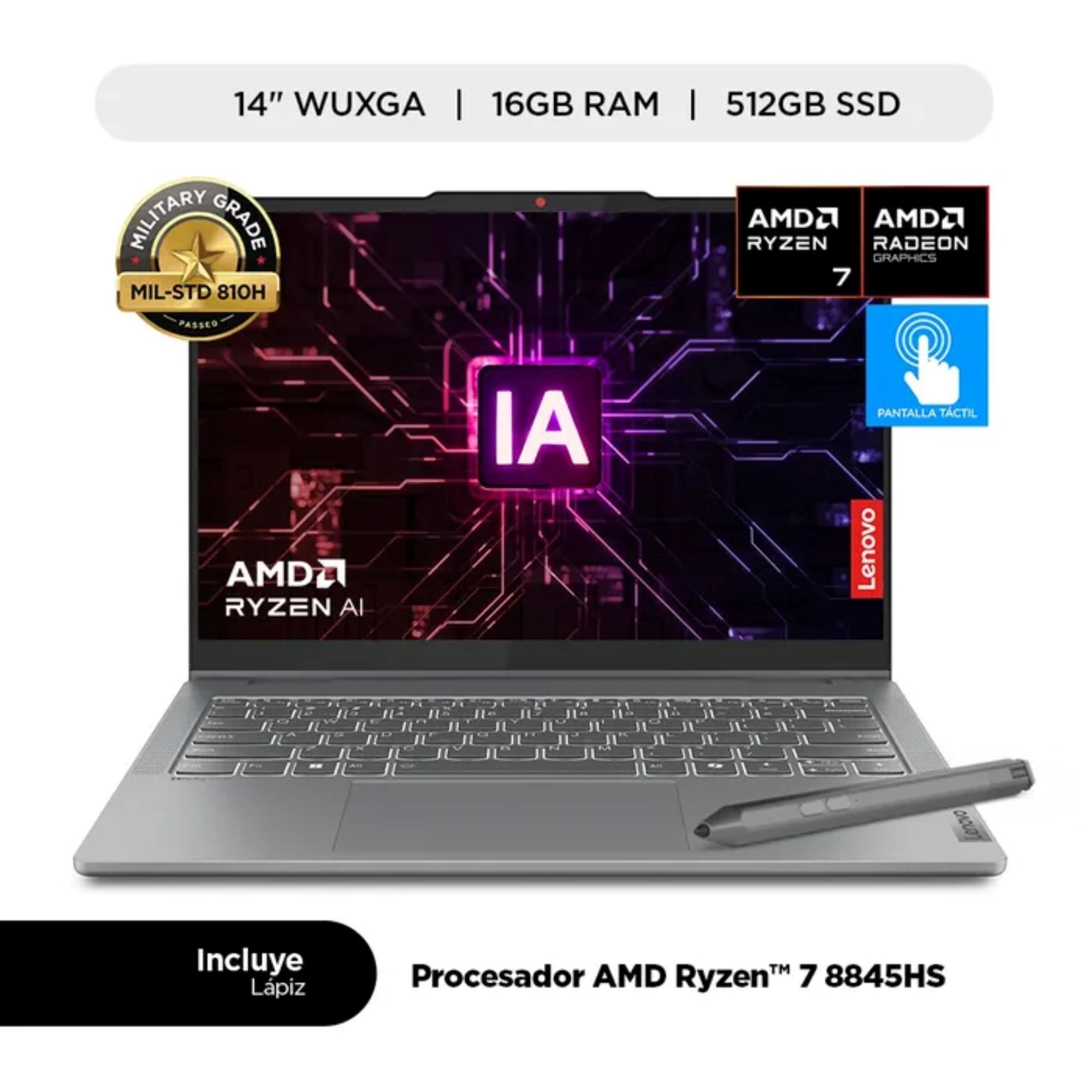 Laptop Lenovo IdeaPad 5 Touch AMD Ryzen 7 8845HS 512GB 16GB + Lápiz Digital Pen 2