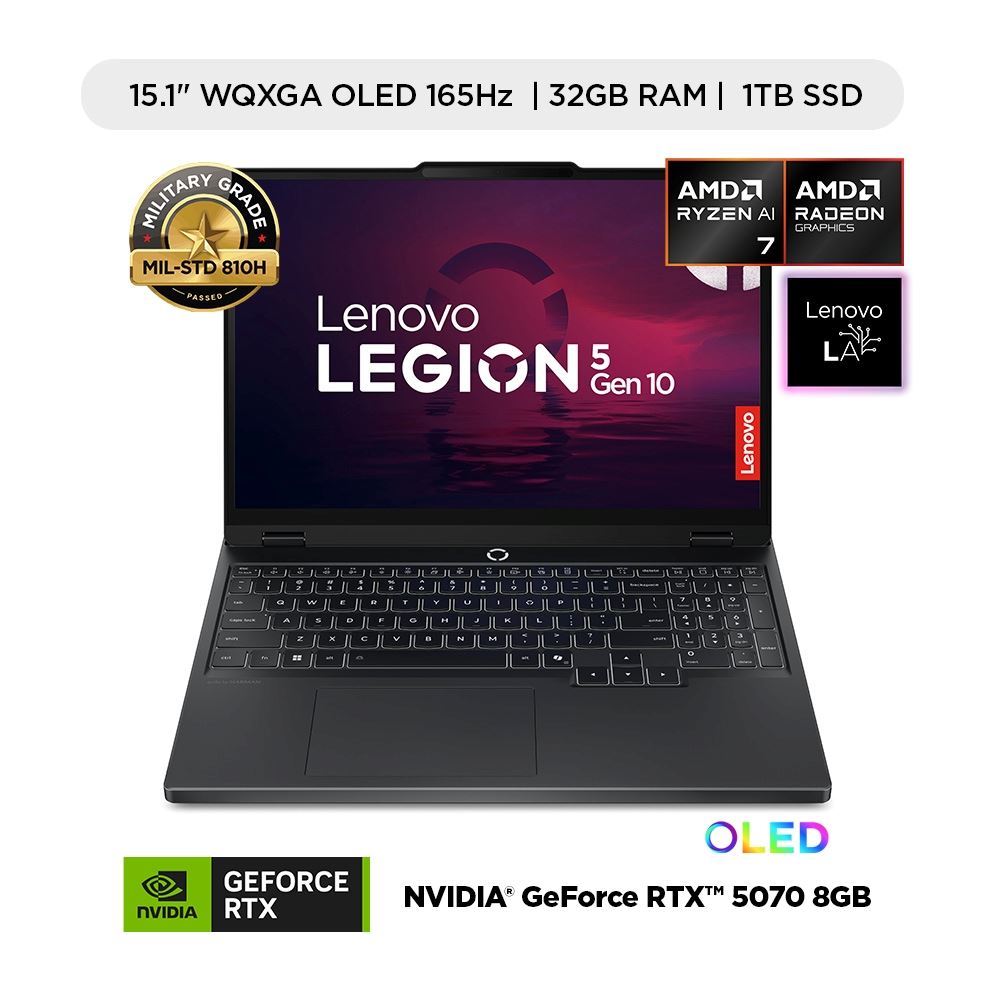 Laptop Gamer Lenovo Legion 5 15.1" Oled AMD Ryzen AI 7 350 32GB 1TB SSD RTX 5070 8GB WQXGA 165Hz