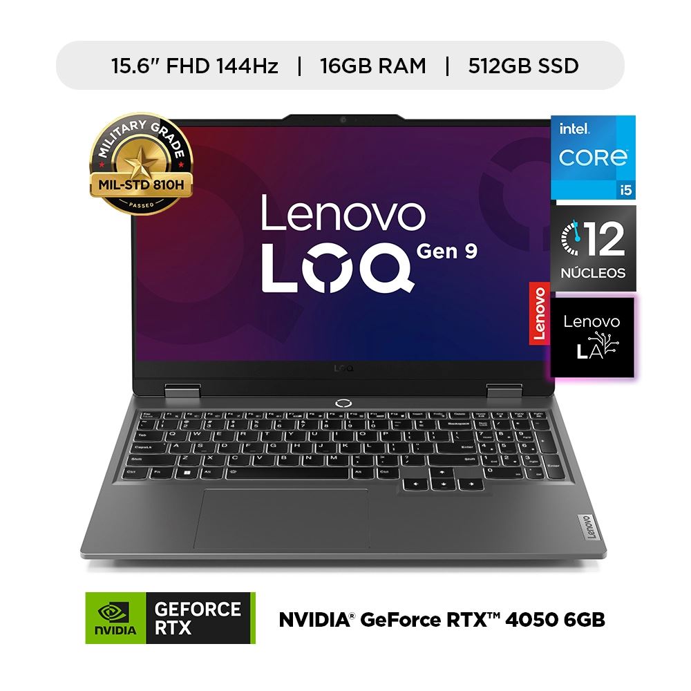 Laptop gamer Lenovo LOQ 15.6" Intel Core i5-12600HX 16GB 512GB SSD RTX 4050 6G FHD 144Hz