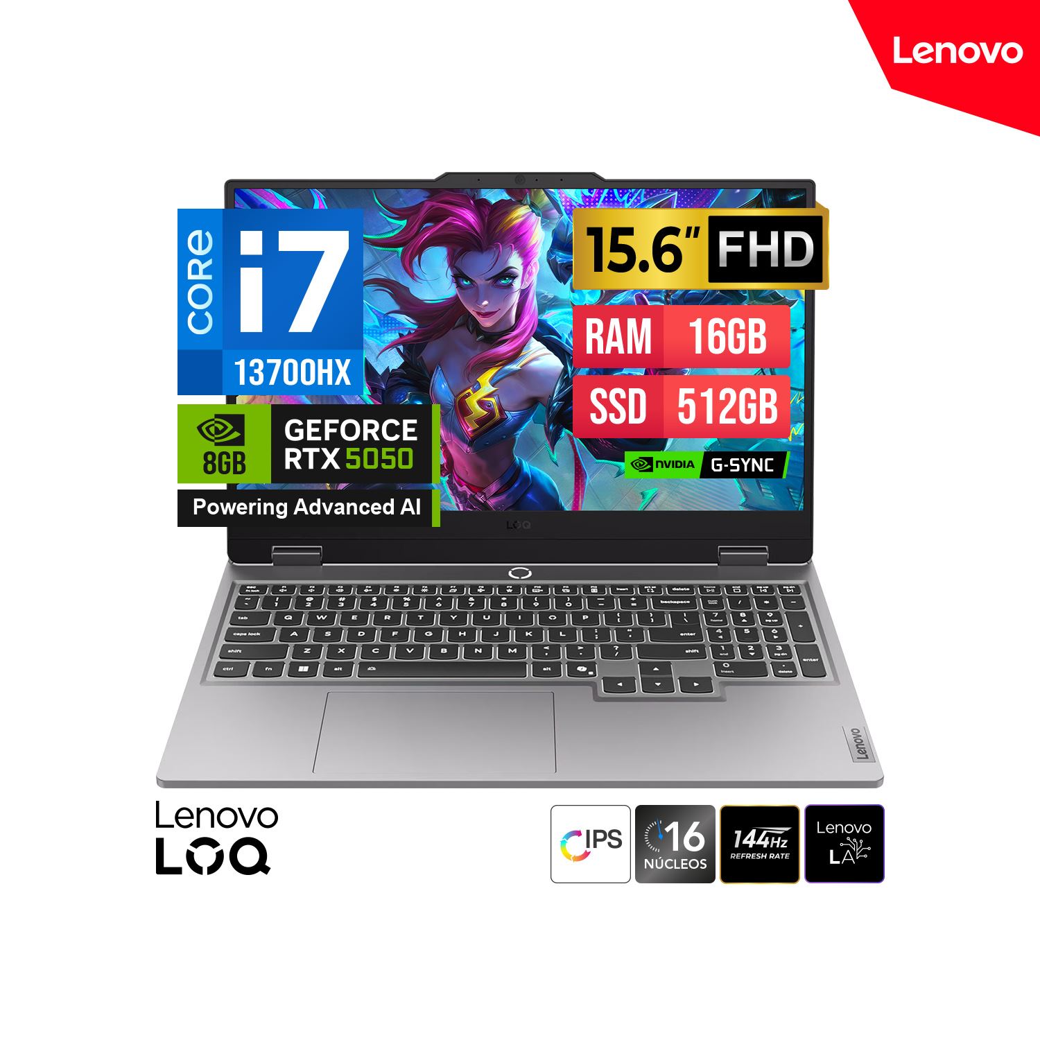 LAPTOP LENOVO LOQ 15IRX10 15.6" FHD IPS IA Core i7-13700HX 16GB DDR5 512GB RTX 5050 8GB FreeDOS