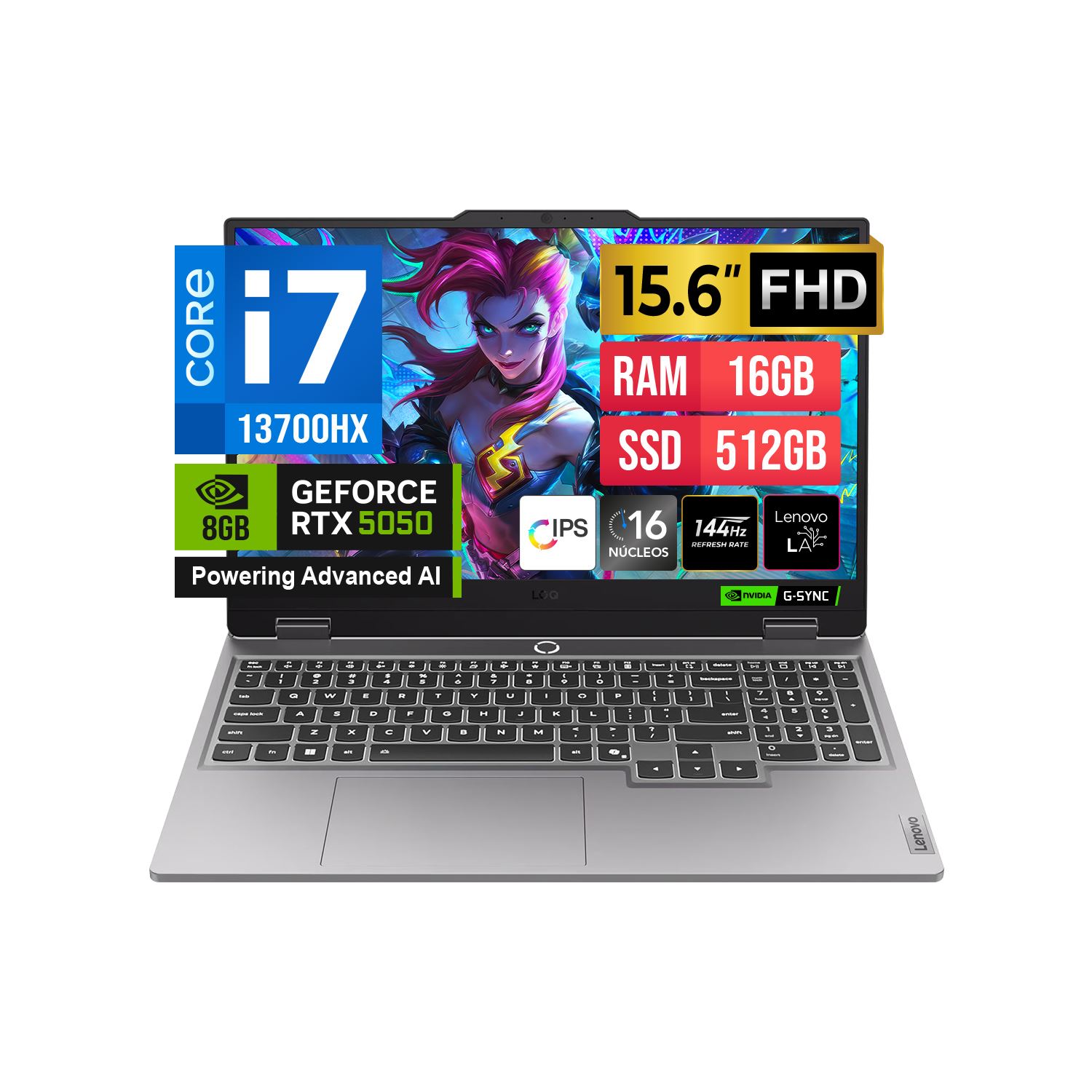 LAPTOP LENOVO LOQ 15.6" FHD IPS IA Core i7-13700HX 16GB DDR5 512GB SSD GEFORCE RTX 5050 8GB Freedos