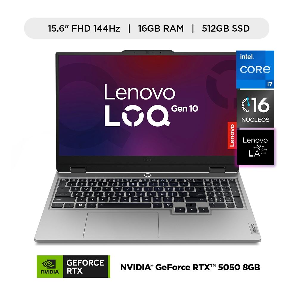 Laptop Gamer Lenovo LOQ 15.6" Intel Core i7-13700HX 16GB 512GB SSD RTX 5050 8GB FHD 144Hz