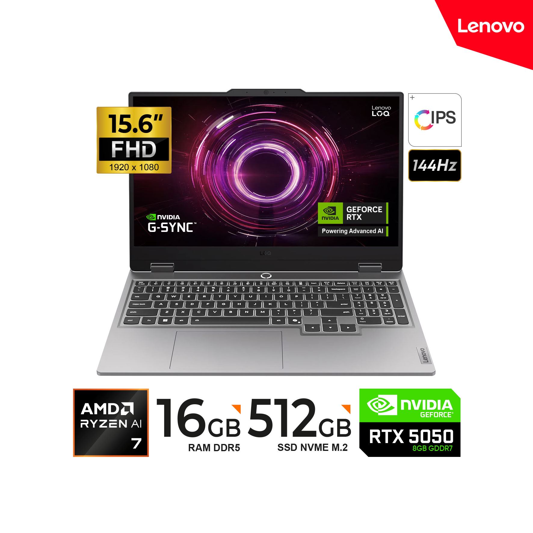 LAPTOP LENOVO LOQ 15AHP10 15.6" FHD 144HZ RYZEN 7 250 16GB 512GB RTX 5050 FREEDOS