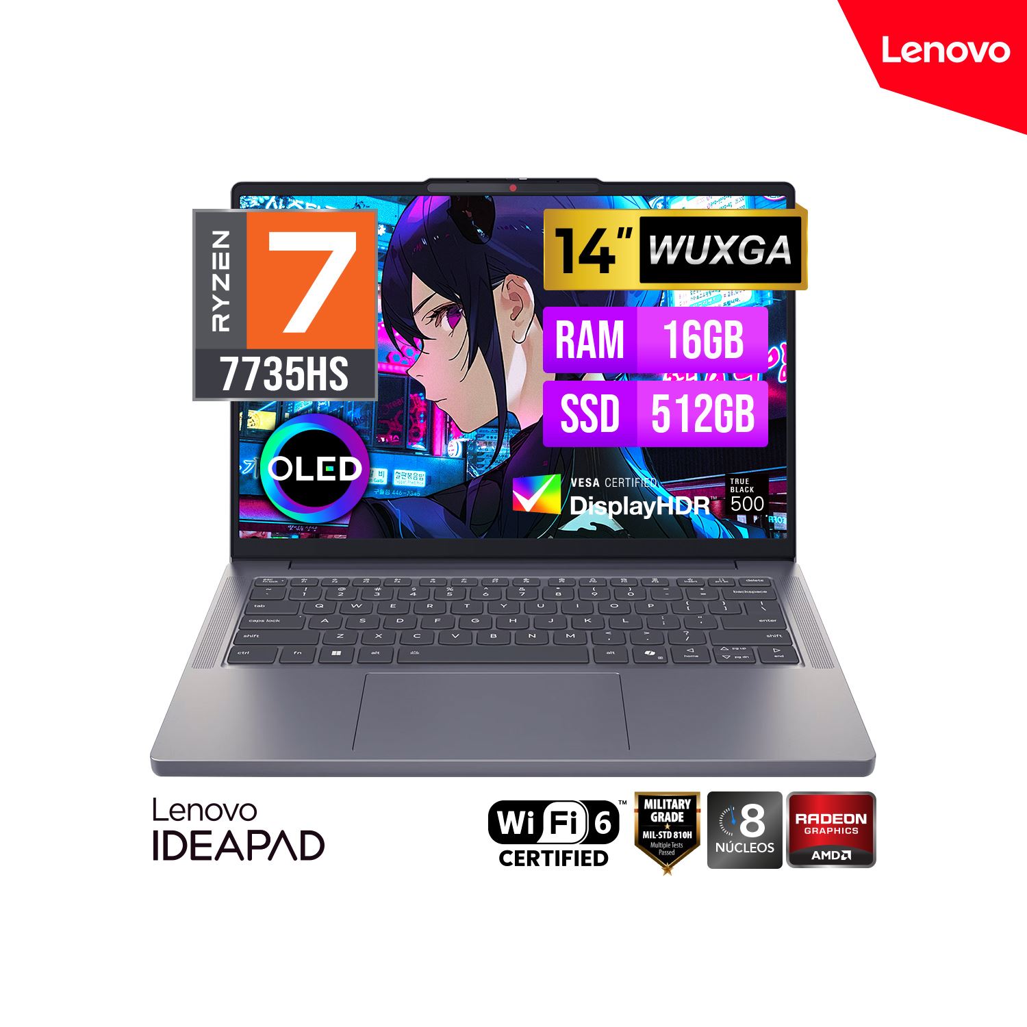 LAPTOP LENOVO IDEAPAD SLIM 3 14" WUXGA OLED AMD Ryzen 7 7735HS 16GB 512GB M.2 FREEDOS