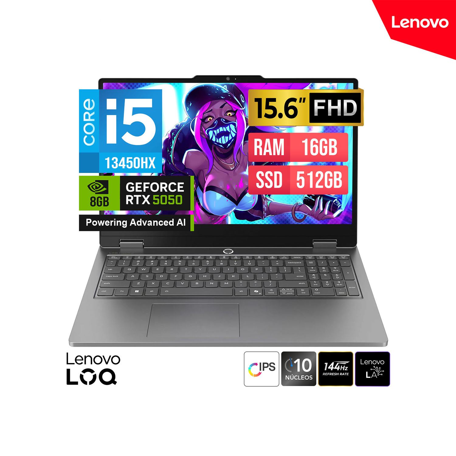LAPTOP GAMER LENOVO LOQ 15IRX11Core I5-13450HX 15.6 FHD 144HZ 16GB 512GB GEFORCE RTX 5050 8GB FreeDOS