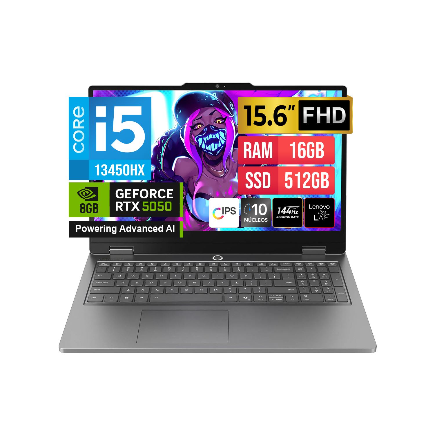 LAPTOP LENOVO LOQ Core I5-13450HX 15.6 FHD 144HZ 16GB DDR5 512GB SSD GEFORCE RTX 5050 8GB Freedos