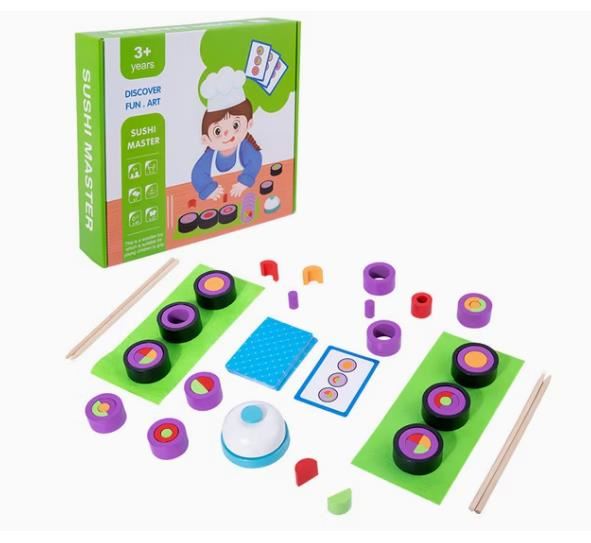 ablero Sushi de Madera “Chef Divertido” – Juego Didáctico Montessori para Niños