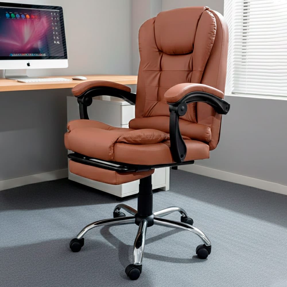 Silla de Oficina Gerencial con Masajeador Lumbar Marron Claro Sillium