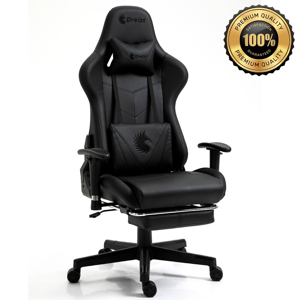 Silla Gamer Dreizt Apolo Negro Pro 180° Reclinable Alta Calidad con Posapies