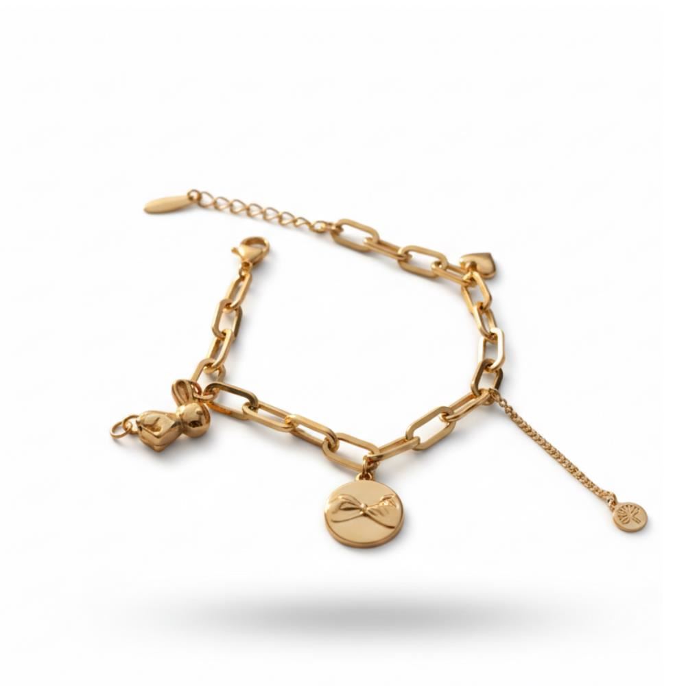 PULSERA MUJER ESLABONES DORADOS CON DIJES
