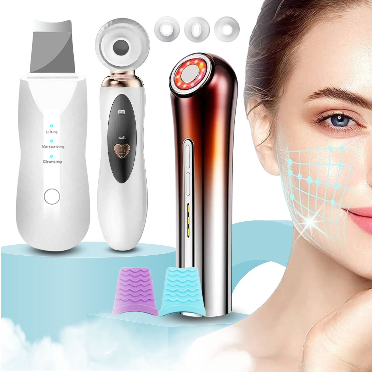 SET BELLEZA 3EN1 DISPOSITIVO 6 EN 1 + LIMPIADOR ULTRASONICO + SUCCIONADOR ESPINILLAS