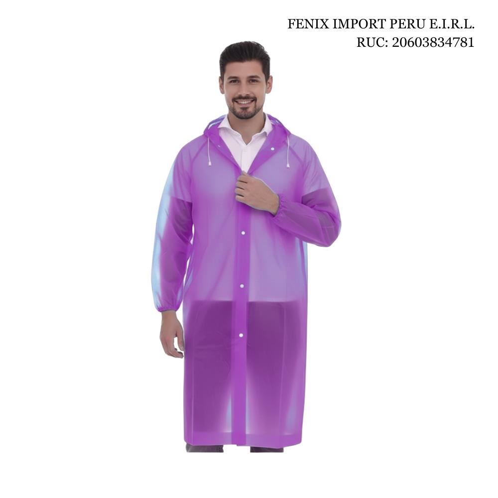 Poncho Impermeable Delgado Abierto de Mangas Elasticas con Capucha Ajustable Morado