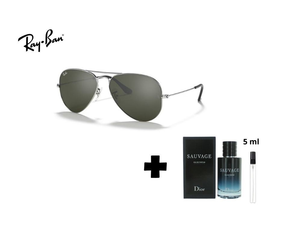 PACK DUO Lentes RayBan Aviator RB3025 gris + Decants Perfume Sauvage Dior EDP 5ml