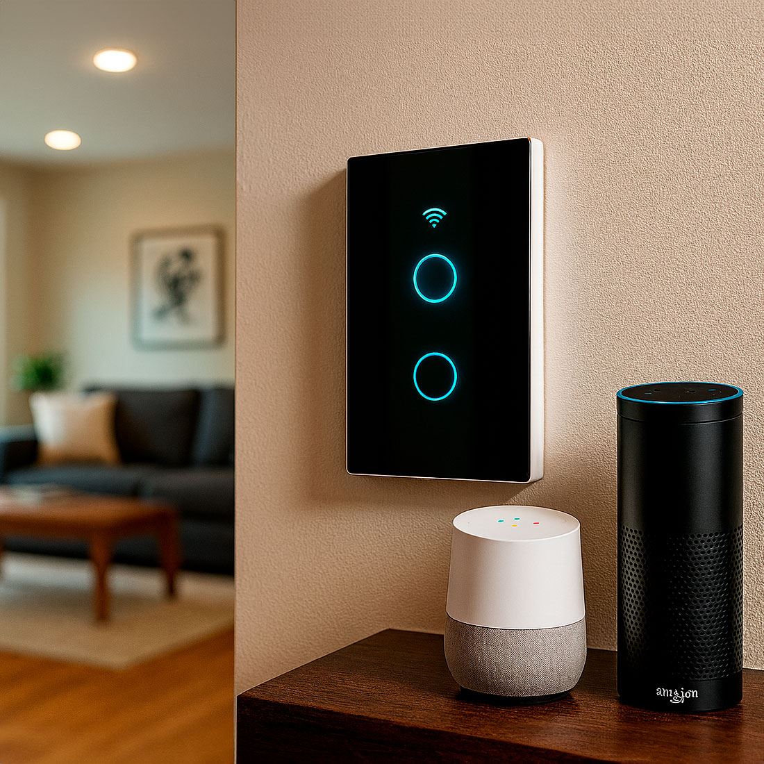Interruptor de Pared WiFi 2 Toma - Incluye Capacitor - Alexa y Google
