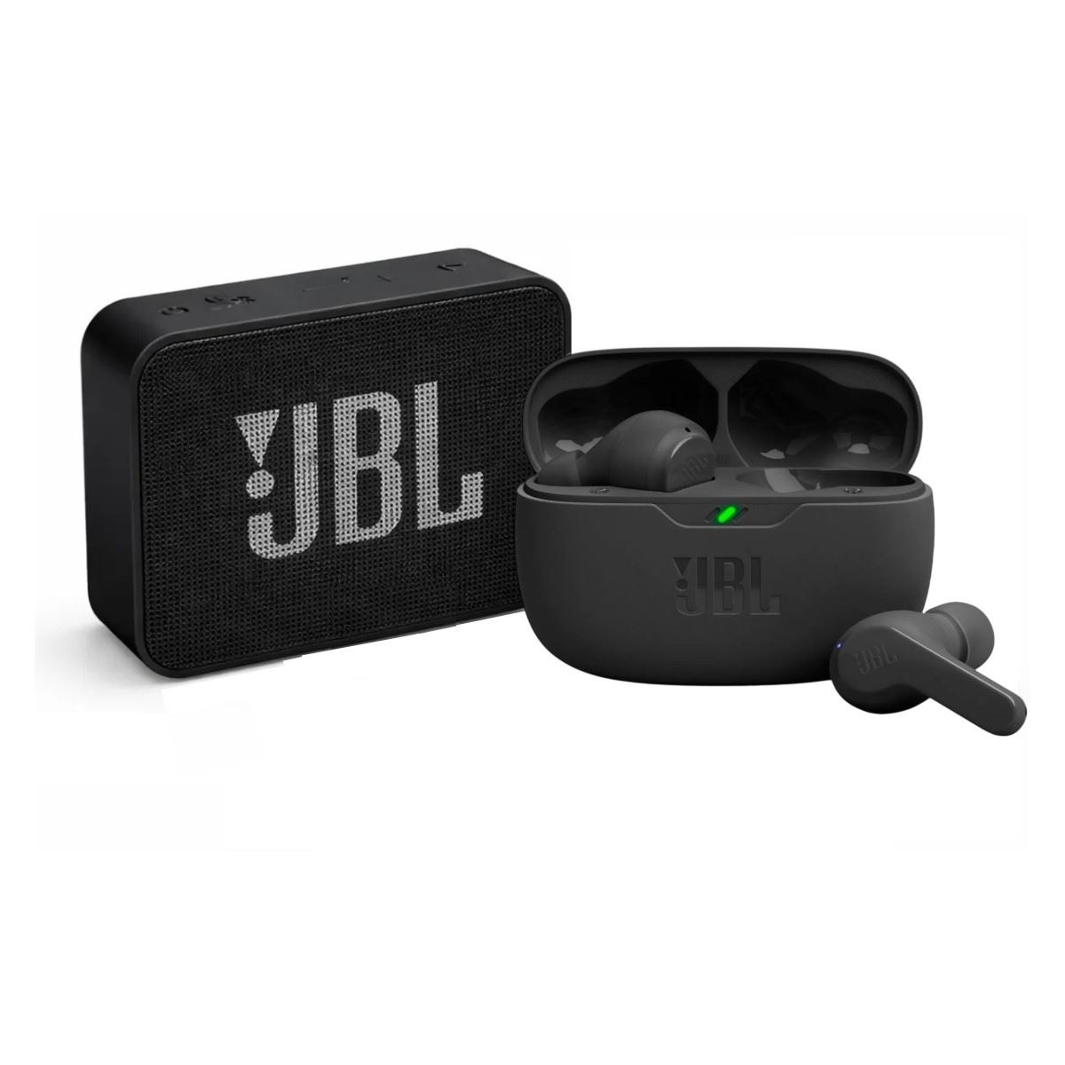 Audifono Bluetooth JBL Vive Beam + Parlante Bluetooth JBL Go Essential 2