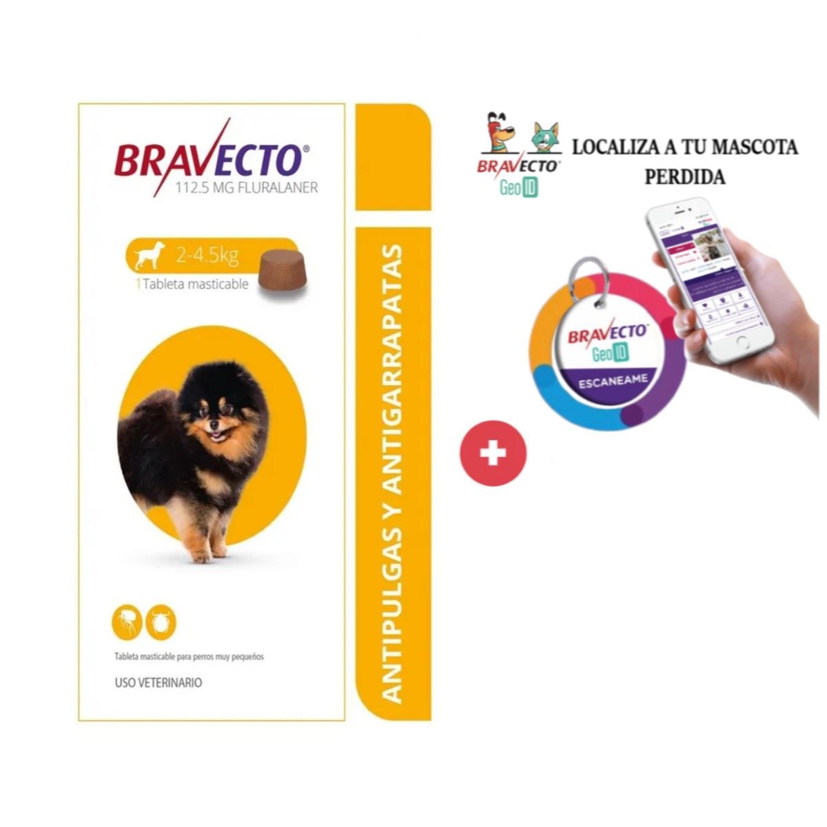 Antipulgas Bravecto para perros de 2 a 4.5 kg + Geolocalizador para mascota